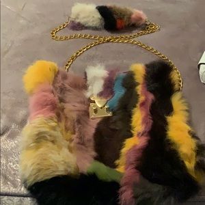 Real multicolored rabbit fur purse!